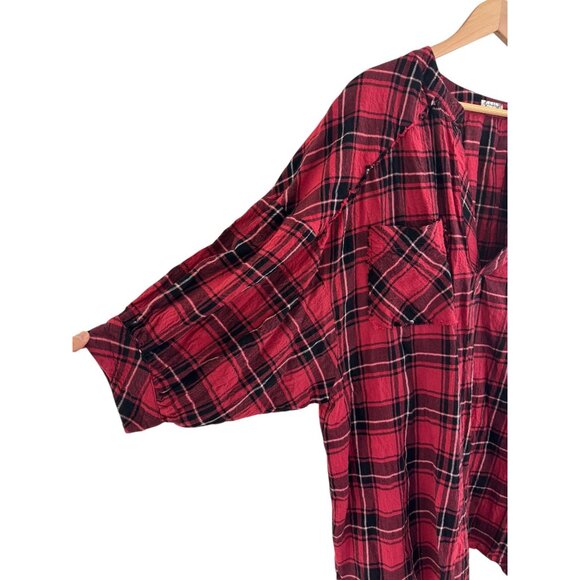 Intimately Free People Not Your Boyfriend's Oversized Red Plaid Tunic Top Size M - Picture 5 of 13